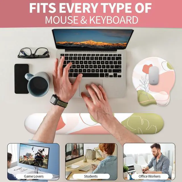 Alt view image 5 of 7 - Mouse Pad Wrist Support, Ergonomic Memory Foam Keyboard Wrist Pad & Gel Wrist Rest Set for Computer Keyboard for Easy Typing & Pain Relief for Office & Home (Rose Set)