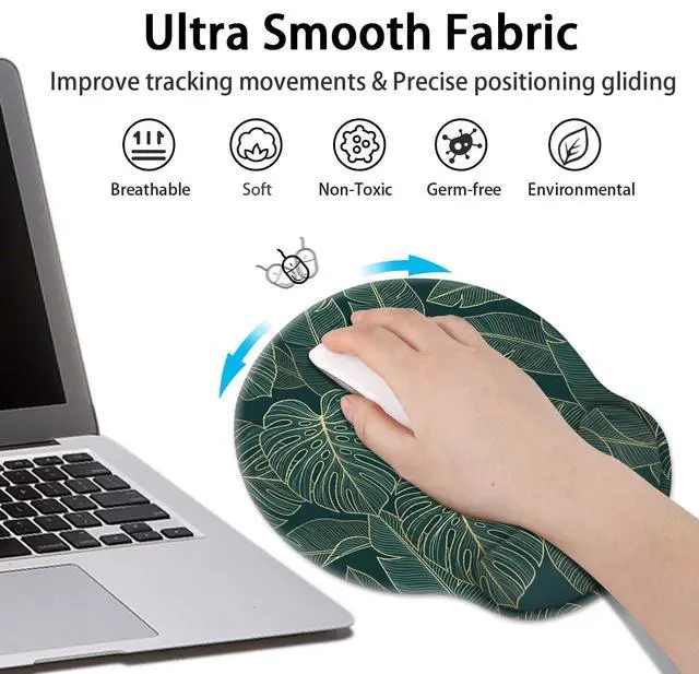 Alt view image 4 of 7 - Ergonomic Mouse Pad Set with Wrist Rest, Green Palm Leaves