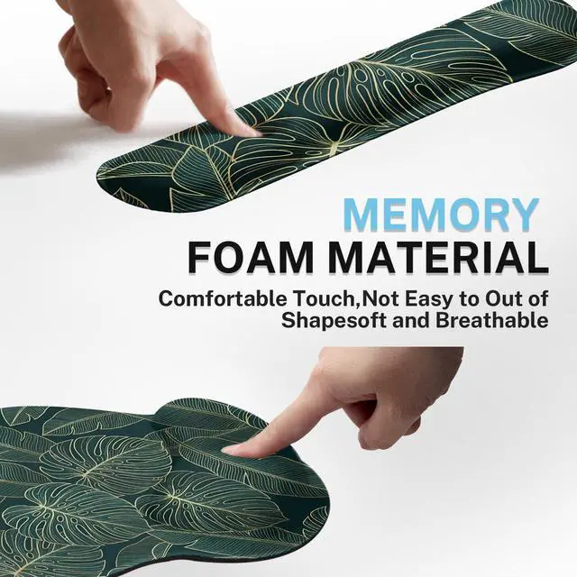 Alt view image 7 of 7 - Ergonomic Mouse Pad Set with Wrist Rest, Green Palm Leaves