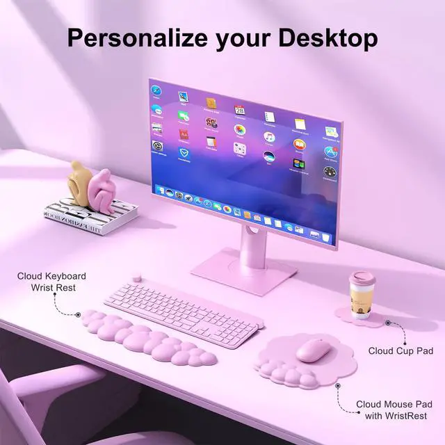 Alt view image 2 of 7 - Cloud Mouse Pad with Wrist Rest, Cloud Keyboard Wrist Rest, Mouse Pad Wrist Support, Ergonomic Keyboard Mouse Wrist Support (Pink)