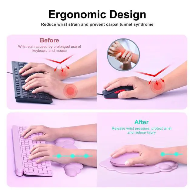 Alt view image 3 of 7 - Cloud Mouse Pad with Wrist Rest, Cloud Keyboard Wrist Rest, Mouse Pad Wrist Support, Ergonomic Keyboard Mouse Wrist Support (Pink)