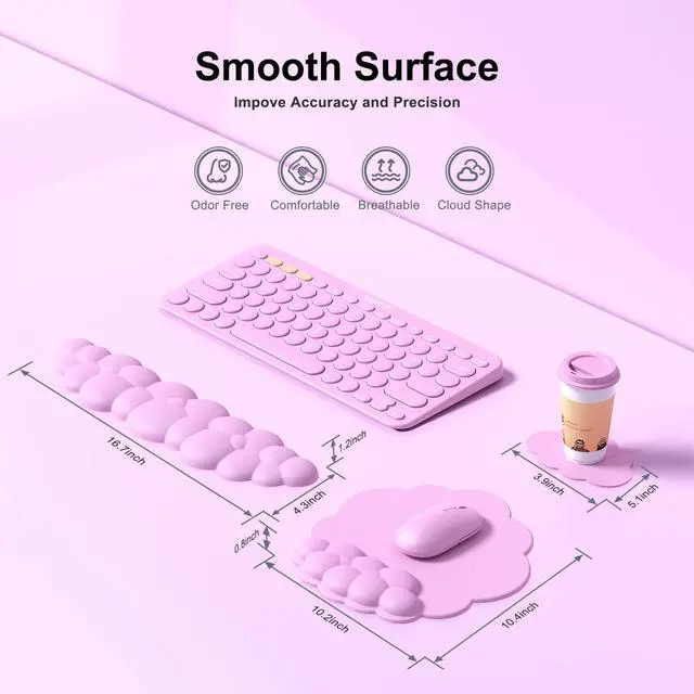 Alt view image 6 of 7 - Cloud Mouse Pad with Wrist Rest, Cloud Keyboard Wrist Rest, Mouse Pad Wrist Support, Ergonomic Keyboard Mouse Wrist Support (Pink)