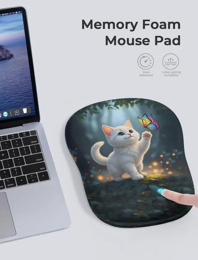 Alt view image 5 of 6 - Adorable Kitty Cat Ergonomic Mouse Pad for Carpal Tunnel Pain Relief, 65% Usable Mouse Area, Memory Foam Concave Wrist Rest for Office, PC, Gaming