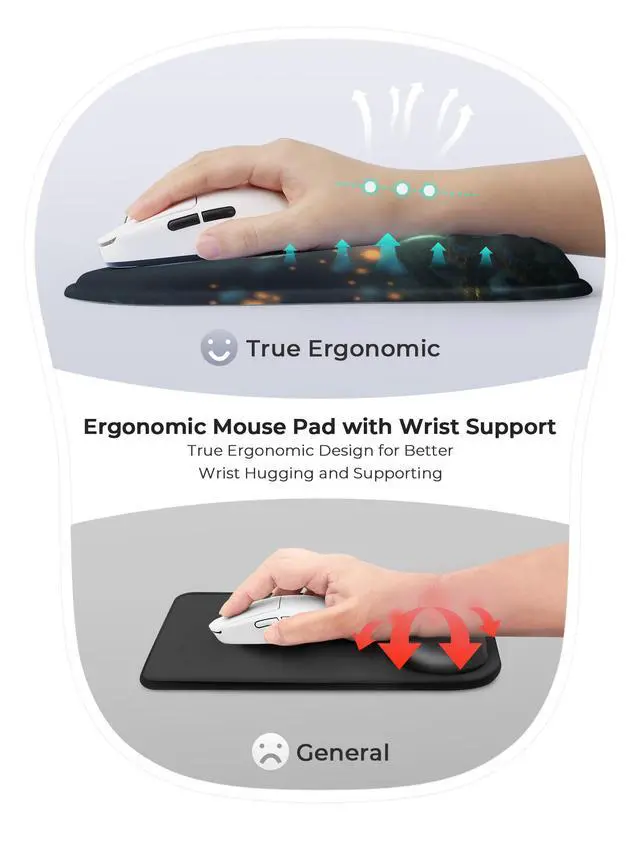 Alt view image 4 of 6 - Adorable Kitty Cat Ergonomic Mouse Pad for Carpal Tunnel Pain Relief, 65% Usable Mouse Area, Memory Foam Concave Wrist Rest for Office, PC, Gaming
