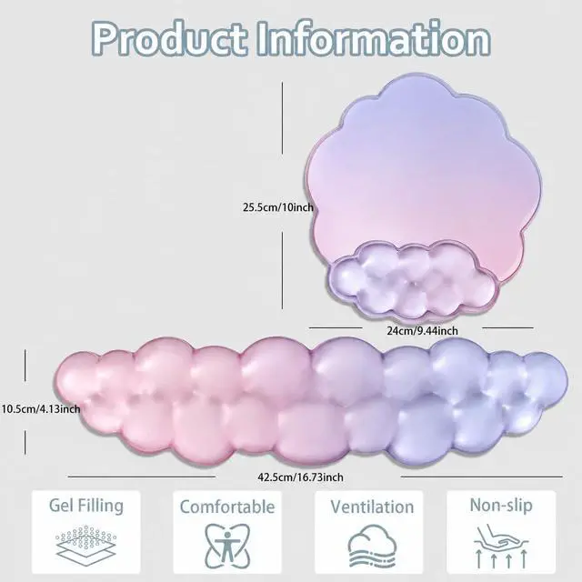 Alt view image 3 of 7 - Cloud Keyboard Wrist Rest, Ergonomic Gel Wrist Support Pad for Desk