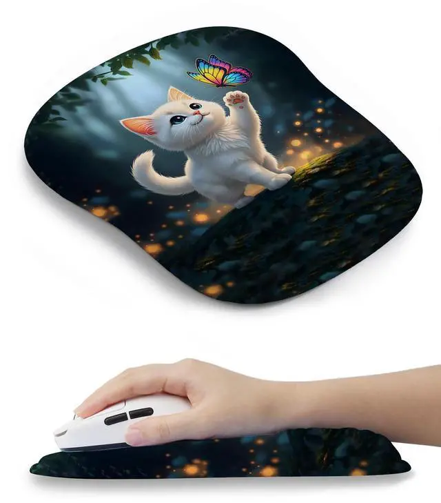 Main image of Adorable Kitty Cat Ergonomic Mouse Pad for Carpal Tunnel Pain Relief, 65% Usable Mouse Area, Memory Foam Concave Wrist Rest for Office, PC, Gaming