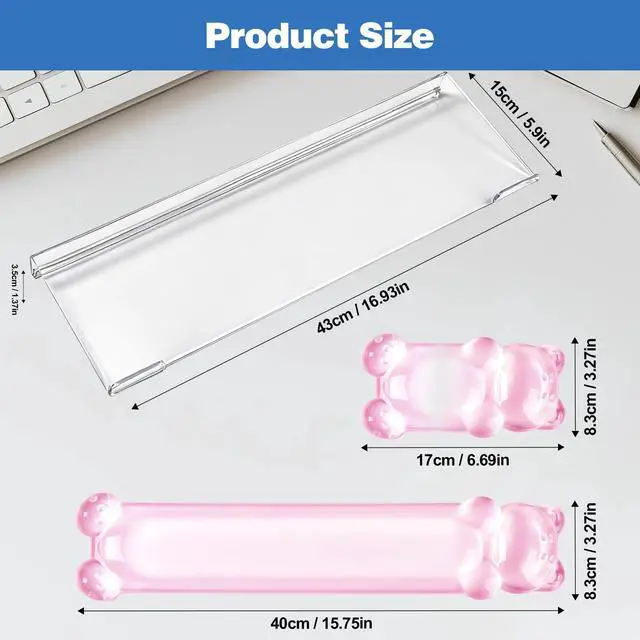 Alt view image 2 of 7 - 16.9inch Computer Keyboard Stand for Desktop, Gel Keyboard Wrist Rest Set for Ergonomic Typing, Comfort & Support for Office, Work, Gaming (Cute Pink Bear)