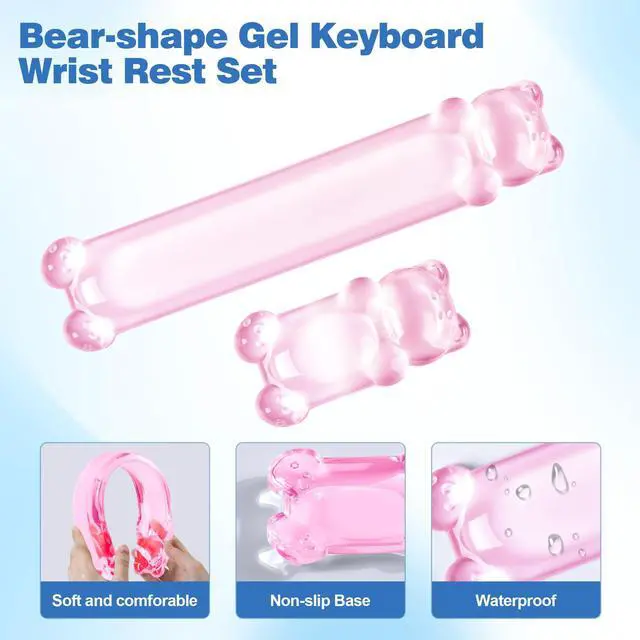 Alt view image 5 of 7 - 16.9inch Computer Keyboard Stand for Desktop, Gel Keyboard Wrist Rest Set for Ergonomic Typing, Comfort & Support for Office, Work, Gaming (Cute Pink Bear)