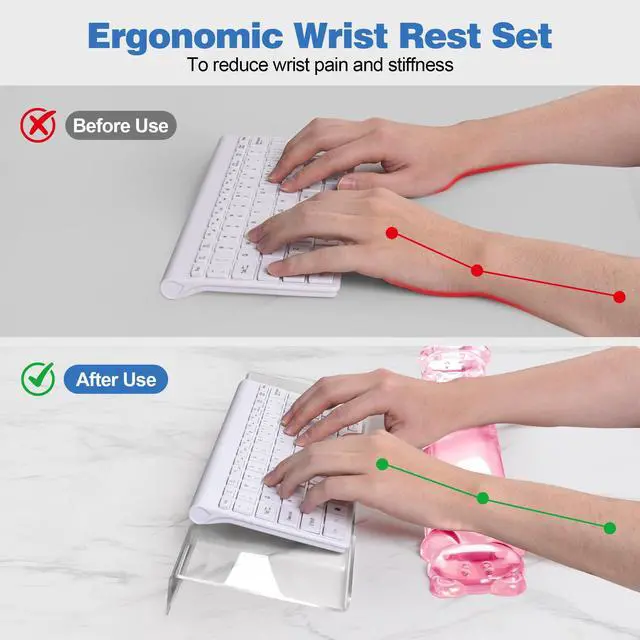 Alt view image 4 of 7 - 16.9inch Computer Keyboard Stand for Desktop, Gel Keyboard Wrist Rest Set for Ergonomic Typing, Comfort & Support for Office, Work, Gaming (Cute Pink Bear)