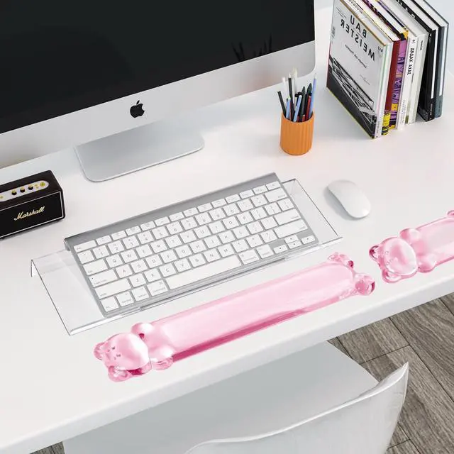 Alt view image 7 of 7 - 16.9inch Computer Keyboard Stand for Desktop, Gel Keyboard Wrist Rest Set for Ergonomic Typing, Comfort & Support for Office, Work, Gaming (Cute Pink Bear)