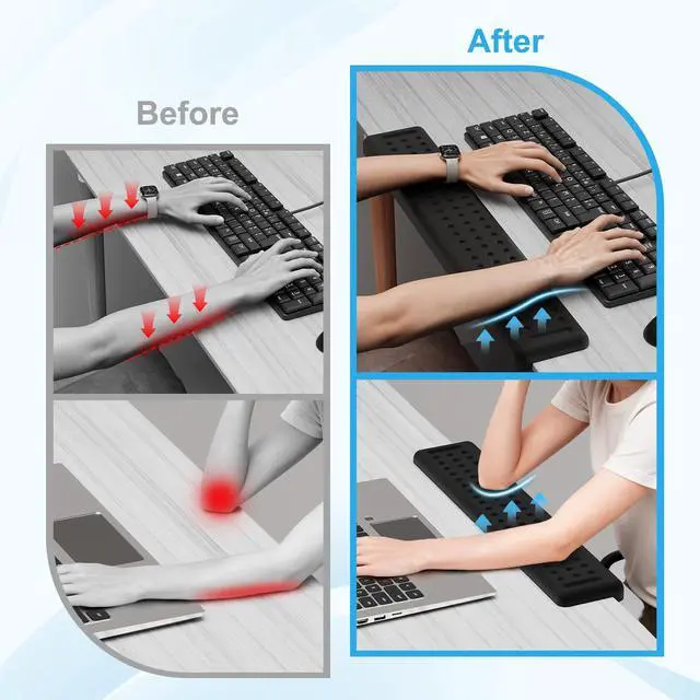 Alt view image 3 of 7 - L-Shaped Desk Long Wrist Rest Elbow 60CM, Black Arm Rest for Desk