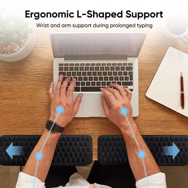 Alt view image 2 of 5 - 2 Piece Keyboard Wrist Rest and Elbow Pads Set, 2-in-1 Memory Foam Arm Rest for Desk with Non-Slip Base, Ergonomic Desk Edge Cushion for Office and Home Use