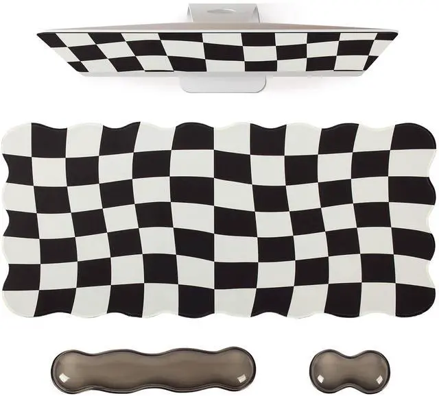 Main image of Black Checkered Mouse Pad Set,Scalloped XXL Desk Mat Set