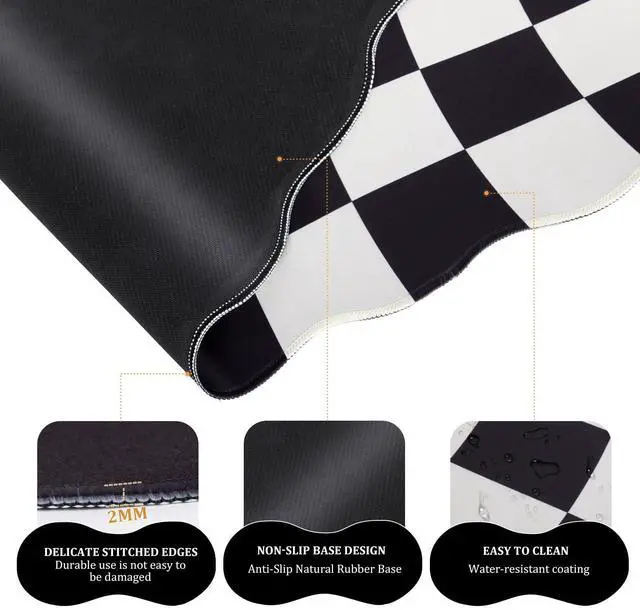 Alt view image 4 of 7 - Black Checkered Mouse Pad Set,Scalloped XXL Desk Mat Set