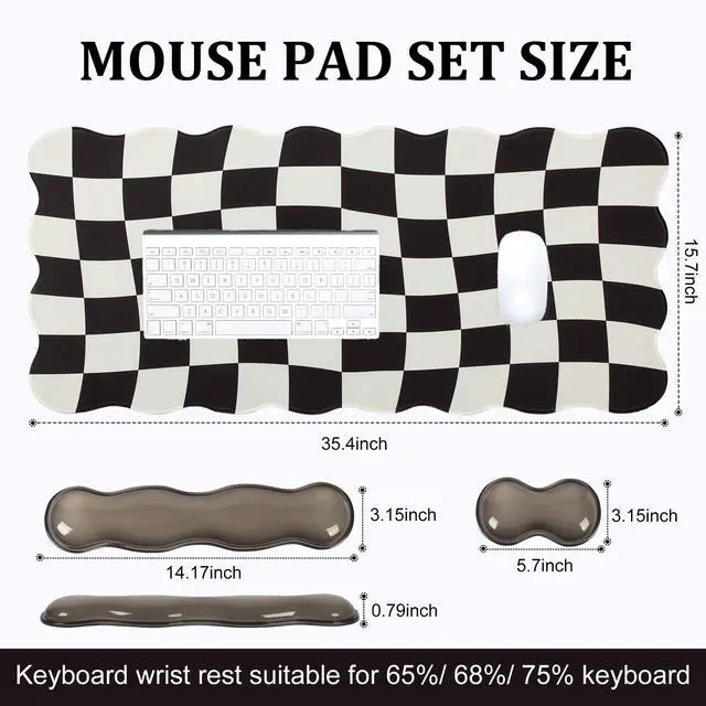 Alt view image 5 of 7 - Black Checkered Mouse Pad Set,Scalloped XXL Desk Mat Set