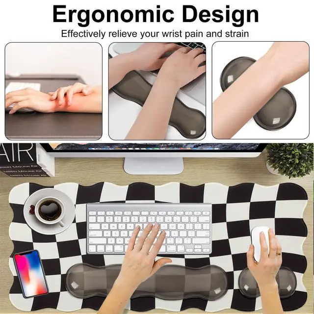 Alt view image 6 of 7 - Black Checkered Mouse Pad Set,Scalloped XXL Desk Mat Set