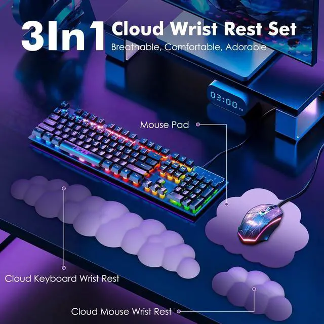 Alt view image 2 of 7 - Cloud Wrist Rest for Keyboard and Mouse with Mouse Pad, Purple