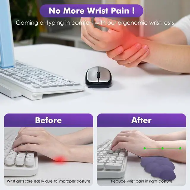 Alt view image 3 of 7 - Cloud Wrist Rest for Keyboard and Mouse with Mouse Pad, Purple
