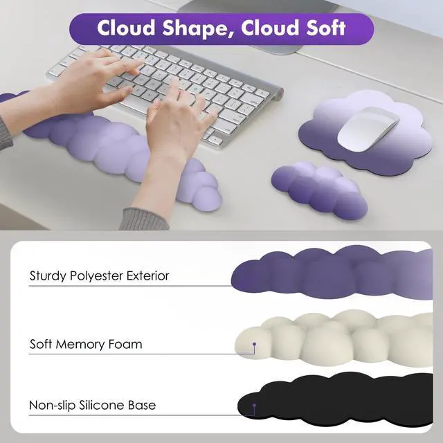 Alt view image 4 of 7 - Cloud Wrist Rest for Keyboard and Mouse with Mouse Pad, Purple