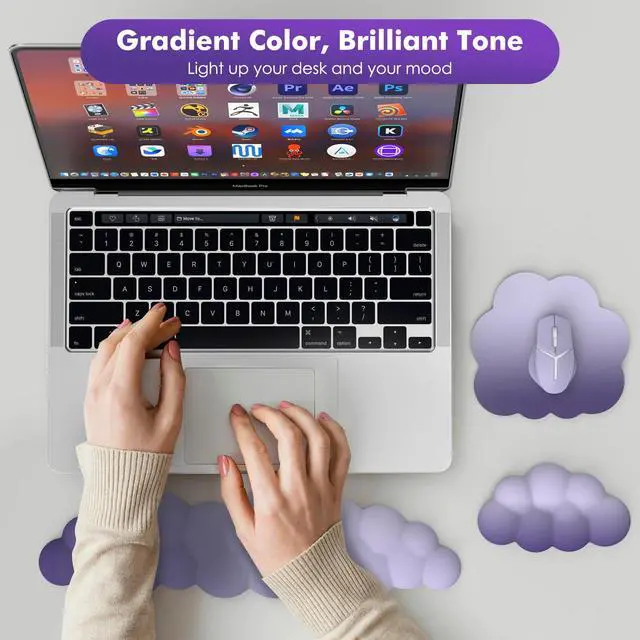 Alt view image 6 of 7 - Cloud Wrist Rest for Keyboard and Mouse with Mouse Pad, Purple