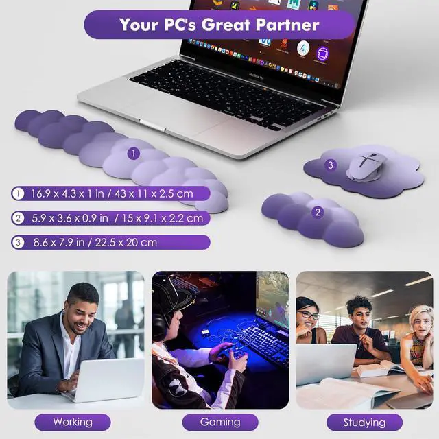 Alt view image 7 of 7 - Cloud Wrist Rest for Keyboard and Mouse with Mouse Pad, Purple
