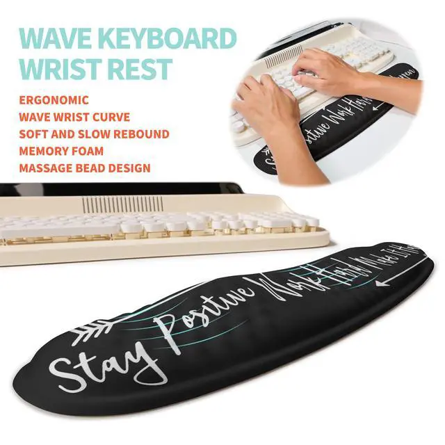 Alt view image 2 of 6 - 2-in-1 Ergonomic Set, Wave Rise Keyboard Wrist Rest and Massage Bulge Slope Mouse Pad Wrist Support, Cushion Memory Foam Integrated to Relieve Wrist Pain, Stay Positive
