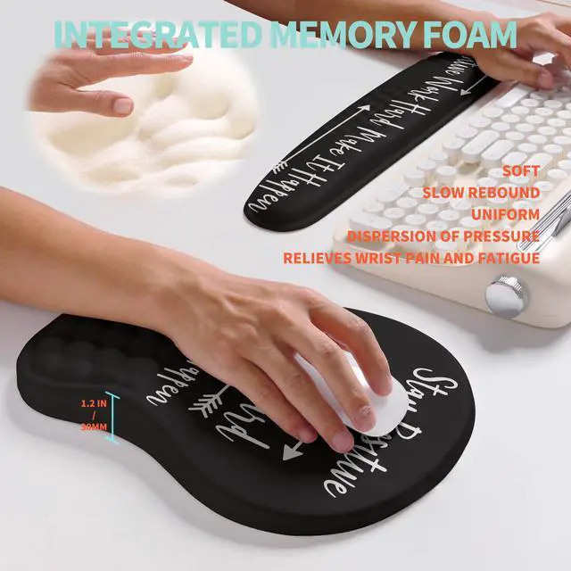 Alt view image 4 of 6 - 2-in-1 Ergonomic Set, Wave Rise Keyboard Wrist Rest and Massage Bulge Slope Mouse Pad Wrist Support, Cushion Memory Foam Integrated to Relieve Wrist Pain, Stay Positive