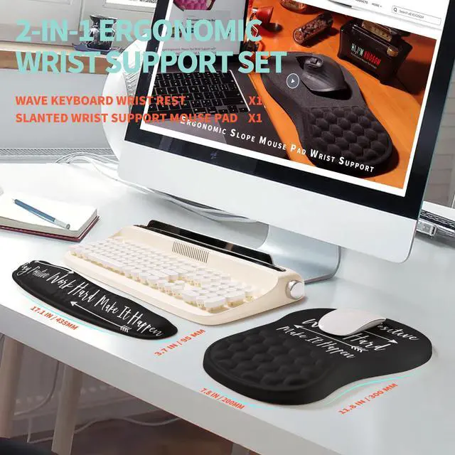 Alt view image 5 of 6 - 2-in-1 Ergonomic Set, Wave Rise Keyboard Wrist Rest and Massage Bulge Slope Mouse Pad Wrist Support, Cushion Memory Foam Integrated to Relieve Wrist Pain, Stay Positive