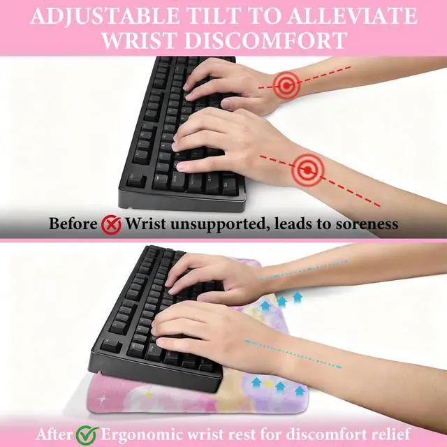 Alt view image 2 of 7 - Ergonomic Keyboard Wrist Rest with Cute Cloud Print Adjustable Riser Stand