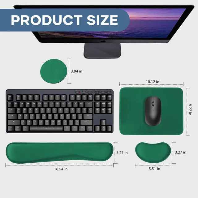 Alt view image 2 of 7 - Office Ergonomic Memory Foam Computer Mouse and Keyboard Wrist Rest pad Support Carpal Tunnel, Wrist Rest for Keyboard and Mouse, Wrist Support Set