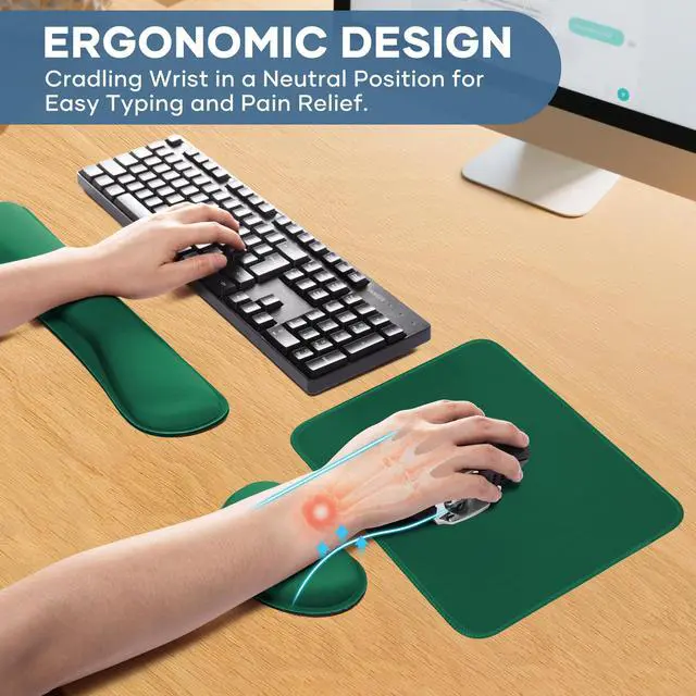 Alt view image 4 of 7 - Office Ergonomic Memory Foam Computer Mouse and Keyboard Wrist Rest pad Support Carpal Tunnel, Wrist Rest for Keyboard and Mouse, Wrist Support Set