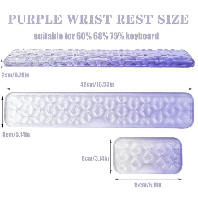 Alt view image 2 of 7 - Gel Keyboard and Mouse Wrist Rest Set Water Ripple Wrist Rest for Computer Keyboard 60%/68%/75%, Comfort & Support for Typing and Gaming (Purple Gradient)