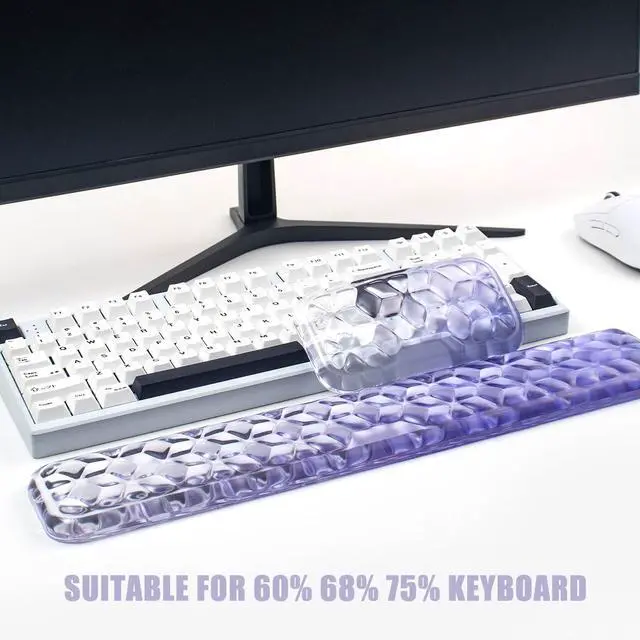 Alt view image 3 of 7 - Gel Keyboard and Mouse Wrist Rest Set Water Ripple Wrist Rest for Computer Keyboard 60%/68%/75%, Comfort & Support for Typing and Gaming (Purple Gradient)