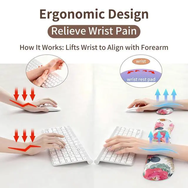 Alt view image 4 of 7 - PU Leather Desk Mat Set, 4-in-1 Ergonomic Wrist Rest, Pink Flowers
