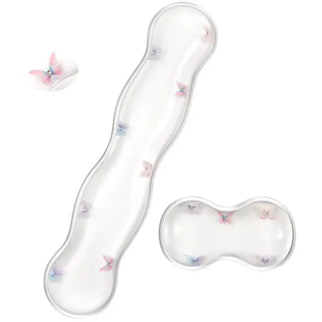 Main image of Gel Keyboard and Mouse Wrist Rest Set Clear Wrist Rest for Computer Keyboard 60%/68%/75%, Comfort & Support for Typing and Gaming (Cute Butterfly)