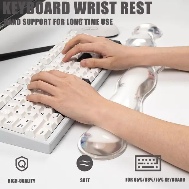 Alt view image 2 of 7 - Gel Keyboard and Mouse Wrist Rest Set Clear Wrist Rest for Computer Keyboard 60%/68%/75%, Comfort & Support for Typing and Gaming (Cute Butterfly)