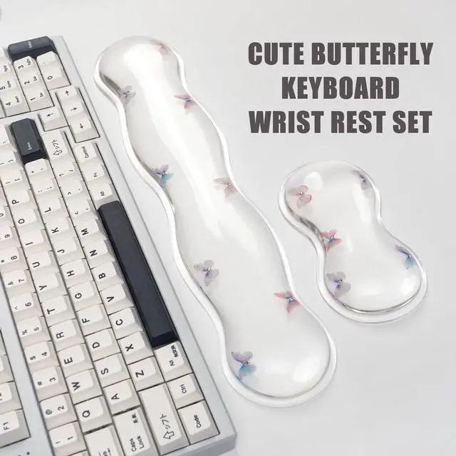 Alt view image 3 of 7 - Gel Keyboard and Mouse Wrist Rest Set Clear Wrist Rest for Computer Keyboard 60%/68%/75%, Comfort & Support for Typing and Gaming (Cute Butterfly)