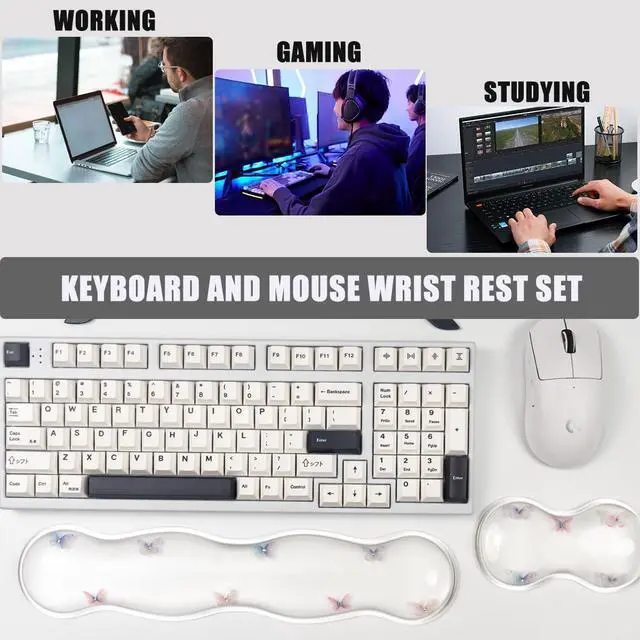Alt view image 5 of 7 - Gel Keyboard and Mouse Wrist Rest Set Clear Wrist Rest for Computer Keyboard 60%/68%/75%, Comfort & Support for Typing and Gaming (Cute Butterfly)