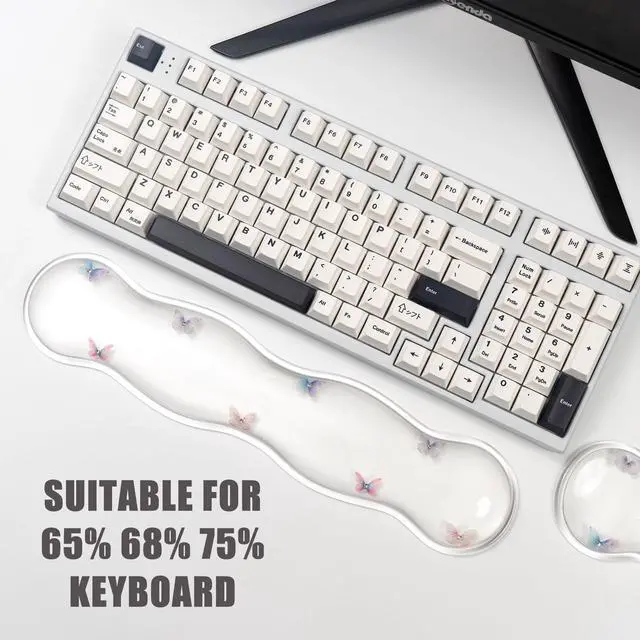 Alt view image 4 of 7 - Gel Keyboard and Mouse Wrist Rest Set Clear Wrist Rest for Computer Keyboard 60%/68%/75%, Comfort & Support for Typing and Gaming (Cute Butterfly)