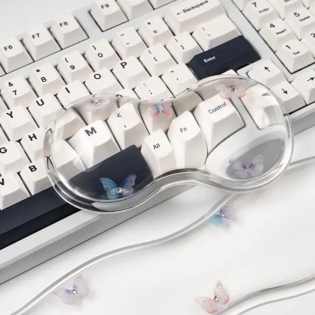 Alt view image 6 of 7 - Gel Keyboard and Mouse Wrist Rest Set Clear Wrist Rest for Computer Keyboard 60%/68%/75%, Comfort & Support for Typing and Gaming (Cute Butterfly)