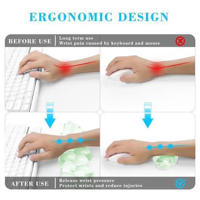 Alt view image 2 of 7 - Gel Cloud Keyboard and Mouse Wrist Rest, Cute Wrist Support and Arm Support Keyboard Rest for Keyboard and Mouse Typing Pain ReliefSuitable for Office/Computer/Laptop/Gaming Green