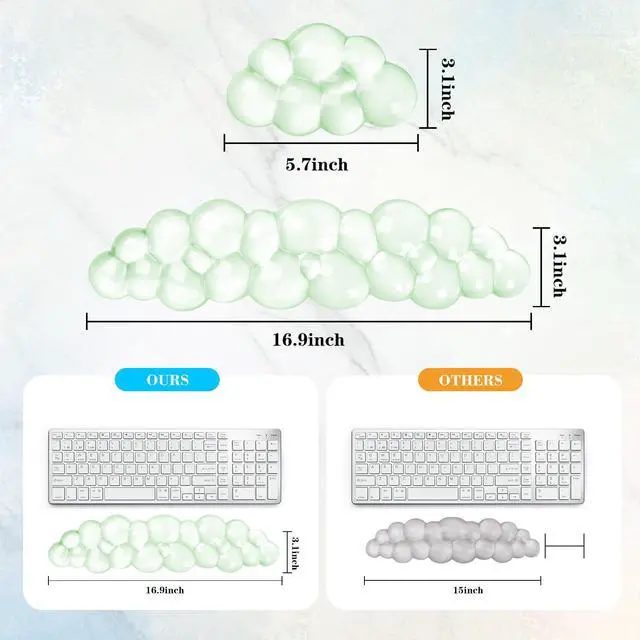 Alt view image 5 of 7 - Gel Cloud Keyboard and Mouse Wrist Rest, Cute Wrist Support and Arm Support Keyboard Rest for Keyboard and Mouse Typing Pain ReliefSuitable for Office/Computer/Laptop/Gaming Green