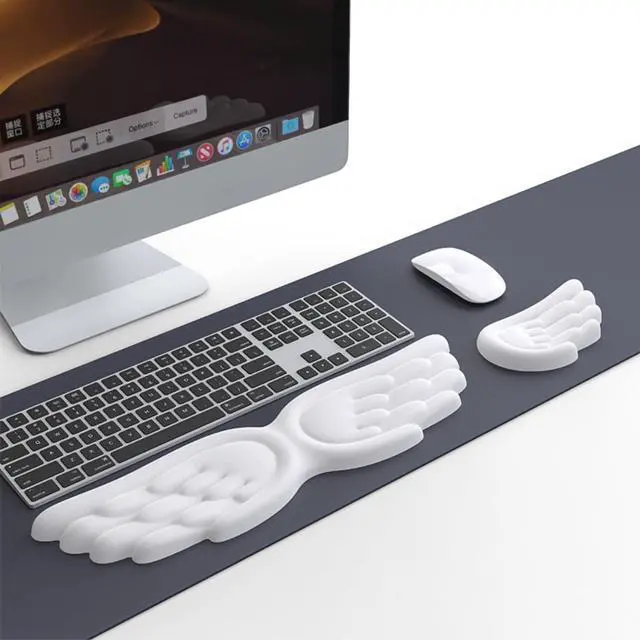 Main image of inbesk Angel Wing Wrist Rest Ergonomic Memory Foam Wrist Rest for Computer Keyboard Mouse Set, Cute Gaming Keyboard Cushion Hand Support PU Leather Surface Anti-Slip Waterproof White Angel Wing(white)