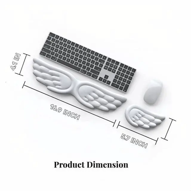 Alt view image 3 of 7 - inbesk Angel Wing Wrist Rest Ergonomic Memory Foam Wrist Rest for Computer Keyboard Mouse Set, Cute Gaming Keyboard Cushion Hand Support PU Leather Surface Anti-Slip Waterproof White Angel Wing(white)