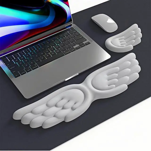 Alt view image 7 of 7 - inbesk Angel Wing Wrist Rest Ergonomic Memory Foam Wrist Rest for Computer Keyboard Mouse Set, Cute Gaming Keyboard Cushion Hand Support PU Leather Surface Anti-Slip Waterproof White Angel Wing(white)