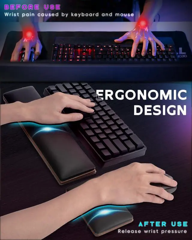 Alt view image 3 of 7 - RGB Keyboard and Mouse Wrist Rest Set for 60%-75% Compact Keyboards
