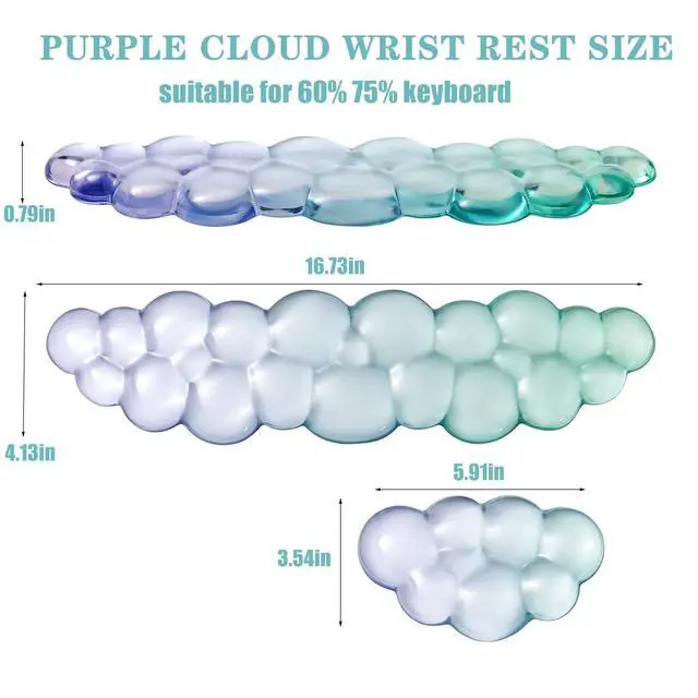 Alt view image 2 of 7 - Gel Keyboard and Mouse Wrist Rest Set Clear Cloud Wrist Rest for Computer Keyboard 60%/68%/75%, Comfort & Support for Typing and Gaming(Purple Green)