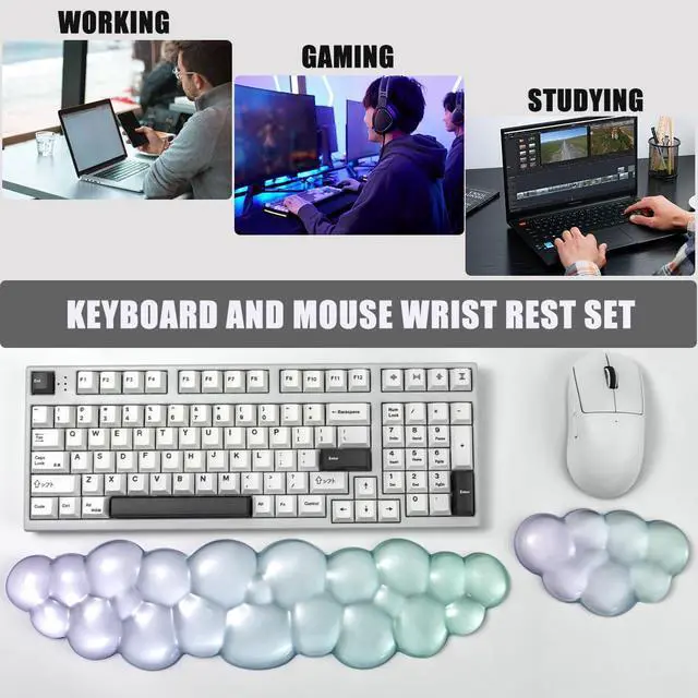 Alt view image 3 of 7 - Gel Keyboard and Mouse Wrist Rest Set Clear Cloud Wrist Rest for Computer Keyboard 60%/68%/75%, Comfort & Support for Typing and Gaming(Purple Green)
