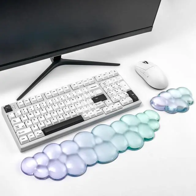 Main image of Gel Keyboard and Mouse Wrist Rest Set Clear Cloud Wrist Rest for Computer Keyboard 60%/68%/75%, Comfort & Support for Typing and Gaming(Purple Green)