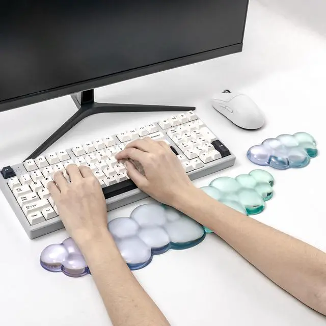 Alt view image 4 of 7 - Gel Keyboard and Mouse Wrist Rest Set Clear Cloud Wrist Rest for Computer Keyboard 60%/68%/75%, Comfort & Support for Typing and Gaming(Purple Green)